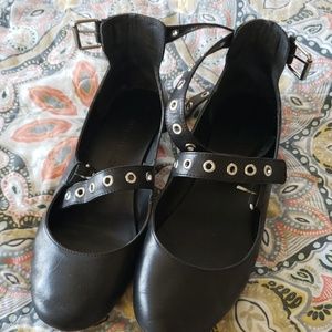Black strappy flats